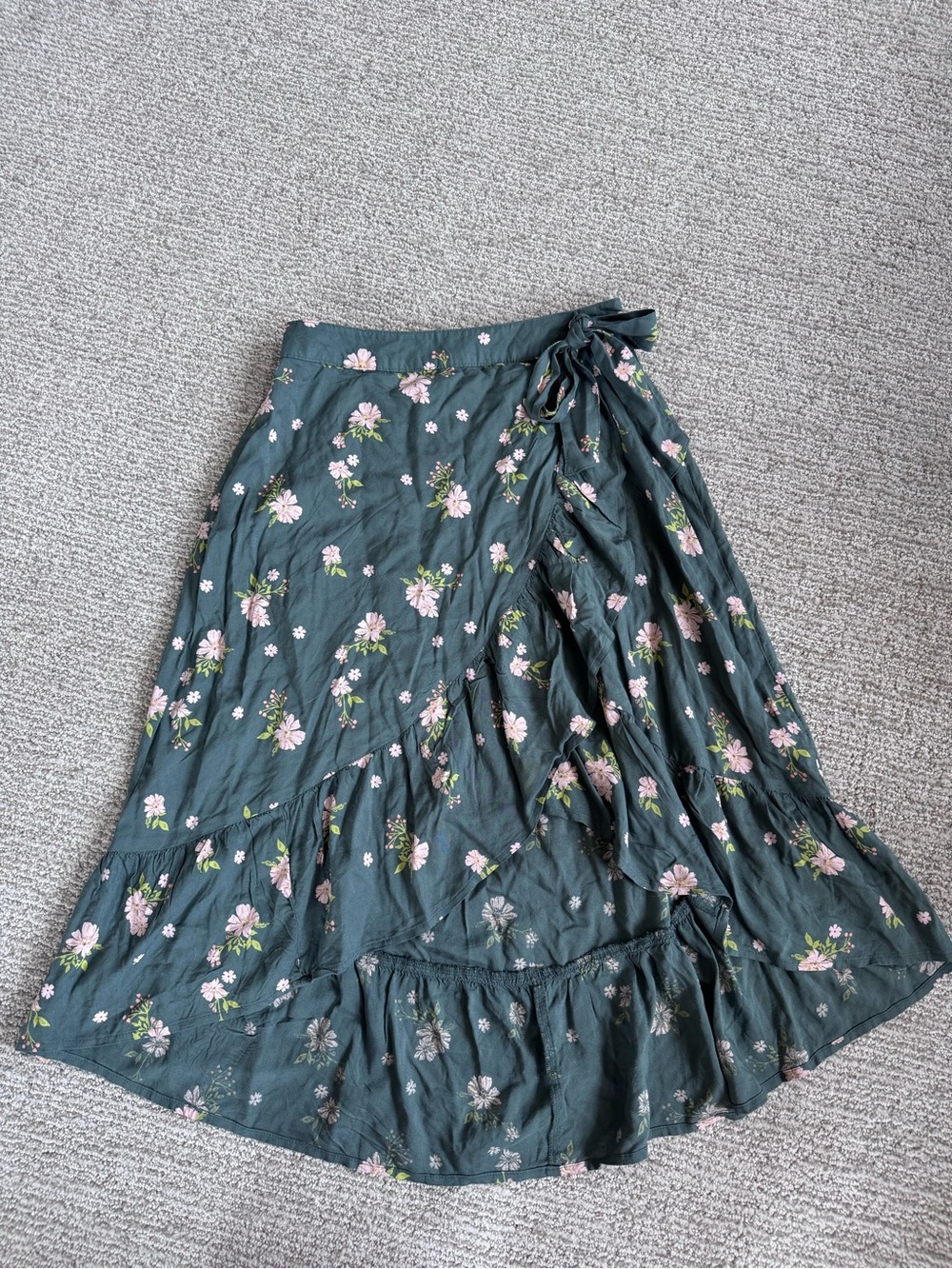 SO Dark Green Floral Wrap Skirt with Pink Blooms
